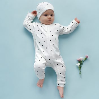   Pinokio - Tres Bien cipzáras lábfej nélküli kislány rugdalózó pöttyös ekrü 56