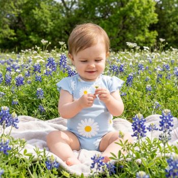 Pinokio - Daisy kislány rövid ujjú body százszorszép kék 62 – kislány babaruha termékfotó