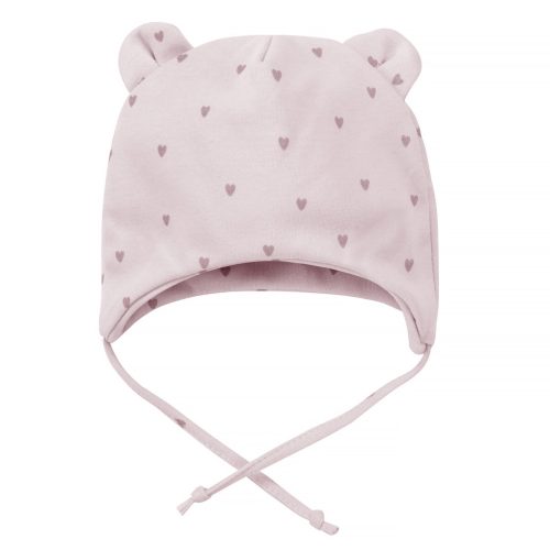 Pinokio - Hello kislány megkötős, fülecskés baba sapka szívecske rózsaszín 50