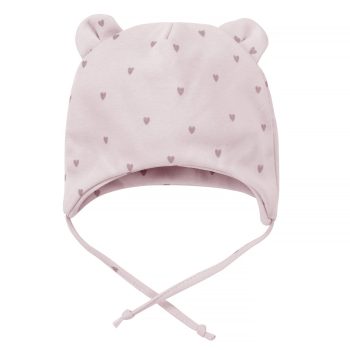   Pinokio - Hello kislány megkötős, fülecskés baba sapka szívecske rózsaszín 62