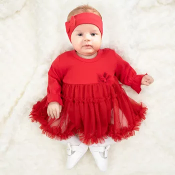 Nicol - Elegant kislány tüll body-ruha piros 86
