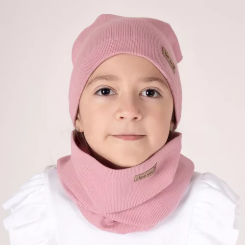 Kislány bordázott sapka és sál szett rózsaszín 92/98