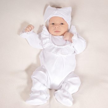   Elegant kislány kétrészes keresztelő szett: rugdalózó és cipőcske 80