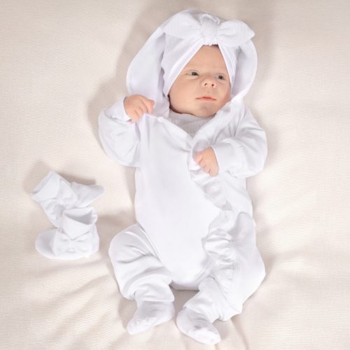 Nicol - Elegant kislány fodros rugdalózó fehér 56