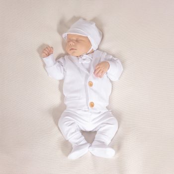 Elegant kisfiú ötrészes keresztelőszett fehér 56