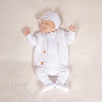 Elegant négyrészes kisfiú keresztelőszett fehér 68