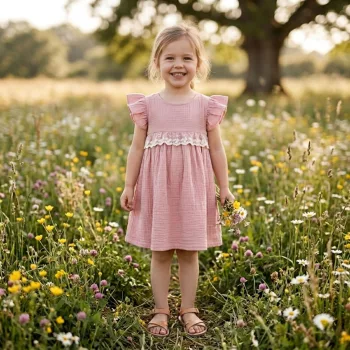   Nicol - Summer kislány rövid ujjú muszlin ruha púderrózsaszín 128