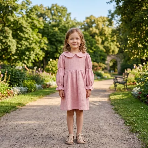 Nicol - Summer kislány hosszú ujjú muszlin ruha púderrózsaszín 92