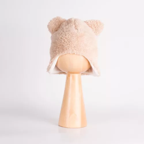 Nicol kisfiú BENEK füles teddy plüss baba sapka pamutbéléssel bézs-krém 56/62