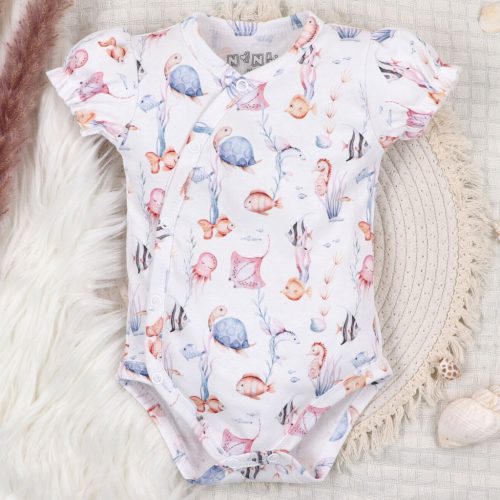 Nini - Underwater World rövid ujjú, átlapolós baba body 56