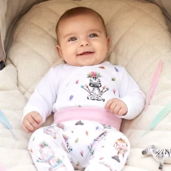   Nini uniszex Happy Animals organikus pamut átlapolós baba body fehér állatmintás 56