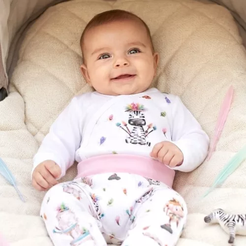 Nini uniszex Happy Animals organikus pamut átlapolós baba body fehér állatmintás 56