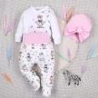 Nini uniszex Happy Animals organikus pamut átlapolós baba body fehér állatmintás 56