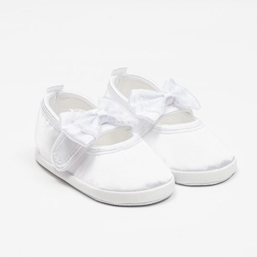 NEW BABY cipő_03_6-12 Gyönyörű kislány szatén elegáns cipő keresztelőre fehér