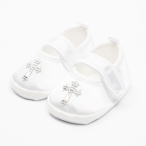 NEW BABY cipő_06_3-6 Gyönyörű kislány szatén elegáns cipő keresztelőre fehér