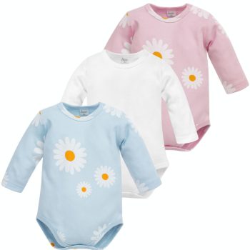   Pinokio - Háromrészes kislány body szett kék-fehér-rózsaszín 62