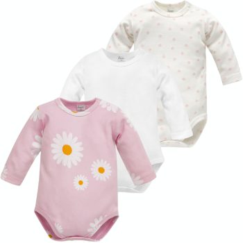   Pinokio - Háromrészes kislány body szett rózsaszín-fehér-ekrü 62