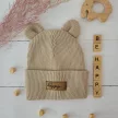 Zyzio & Zuzia uniszex KAZUM kétrétegű kötött baba sapka fülecskékkel felhajtható fazonban karamellbarna 0-4 hónap (34-40 cm)