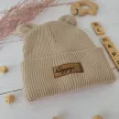 Zyzio & Zuzia uniszex KAZUM kétrétegű kötött baba sapka fülecskékkel felhajtható fazonban karamellbarna 0-4 hónap (34-40 cm)