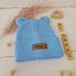Zyzio & Zuzia kisfiú KAZUM kétrétegű kötött sapka fülecskékkel felhajtható fazonban babakék 0-4 hónap (34-40 cm)