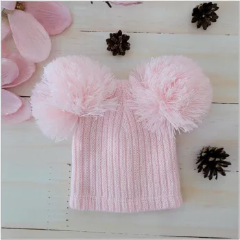   Zyzio & Zuzia kislány kétrétegű kötött baba sapka két pomponnal rózsaszín 4-8 hónap (42-44 cm)