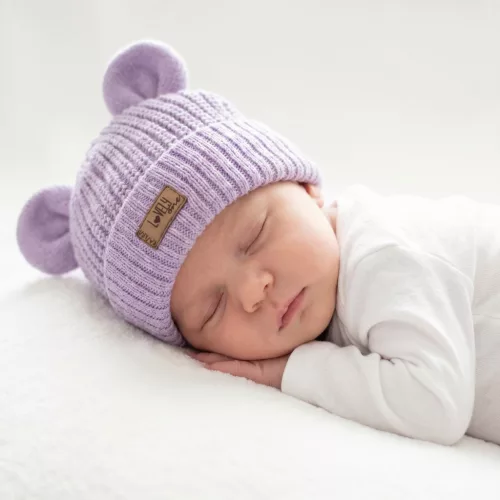 Zyzio & Zuzia kislány KAZUM kötött baba sapka fülecskékkel lágy lila 80/86 (46-48 cm)