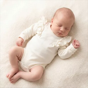   Zyzio & Zuzia kislány babával együtt növő hosszú ujjú body fodorral ekrü 68/74