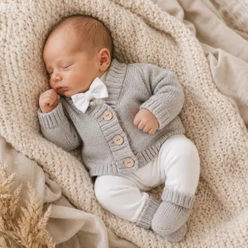   Zyzio & Zuzia kisfiú mogyoróbarna elegáns kötött baba kardigán gombokkal 56