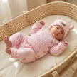 Zyzio & Zuzia kislány KAZUM púderrózsaszín 3 részes kötött baba szett kardigánnal, babanadrággal és sapkával 56/62