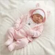 Zyzio & Zuzia kislány 5 részes kötött hatású újszülött kezdő szett bodyval, talpas babanadrággal, felsővel, sapkával és körömkesztyűvel rózsaszín-fehér 62