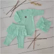 Zyzio & Zuzia kislány 3 részes baba szett bodyval, szoknyás leggingsszel és hajpánttal mentazöld 68
