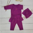 Zyzio & Zuzia kislány 3 részes baba szett bodyval, szoknyás leggingsszel és hajpánttal szilvalila 74