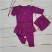Zyzio & Zuzia kislány 3 részes baba szett bodyval, szoknyás leggingsszel és hajpánttal szilvalila 74
