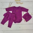 Zyzio & Zuzia kislány 3 részes baba szett bodyval, szoknyás leggingsszel és hajpánttal szilvalila 74