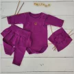 Zyzio & Zuzia kislány 3 részes baba szett bodyval, szoknyás leggingsszel és hajpánttal szilvalila 74
