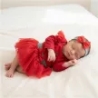 Zyzio & Zuzia kislány 3 részes tüllszoknyás baba együttes bodyval és hajpánttal piros 56