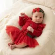 Zyzio & Zuzia kislány 3 részes tüllszoknyás baba együttes bodyval és hajpánttal piros 56