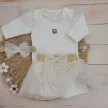 Zyzio & Zuzia kislány 3 részes tüllszoknyás baba együttes bodyval és hajpánttal krémszínű arany részletekkel 56