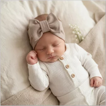   Zyzio & Zuzia kislány bordázott baba hajpánt nagy masnival teddy barna 6-12 hónap (44-48 cm)