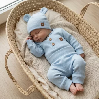   Zyzio & Zuzia kisfiú 3 részes bordázott baba szett bodyval és sapkával babakék 68